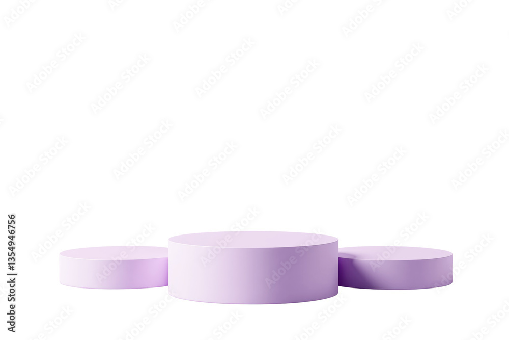Poster cylindrical pastel purple podium with three levels on white background. minimalist design concept fo