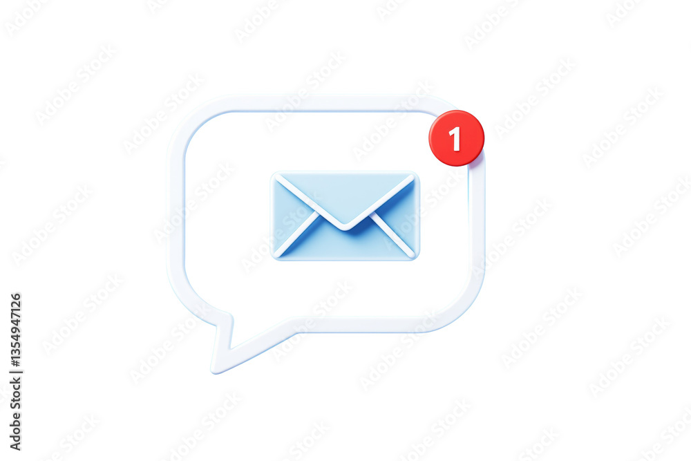 Poster Isolated email notification icon with speech bubble and message envelope on a white background. Concept of communication and online messaging. Ai generative