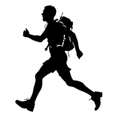 silhouette of an adventurous backpacker running with thumbs up, showcasing determination and the spirit of exploration