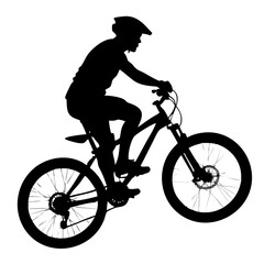 a silhouette of a person riding a mountain bike, showcasing speed and action