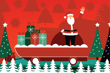 A joyful person, festively dressed, enthusiastically waves at a Christmas parade crowd.  Bright lights, festive decorations, and cheerful onlookers fill the background.