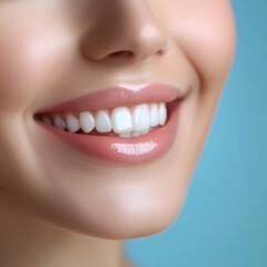 Fototapeta premium Perfect White Smile Close-up of a Woman's Healthy Teeth and Glowing Lips