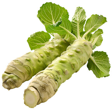 Fresh wasabi root with a rough textured surface, isolated on a white background