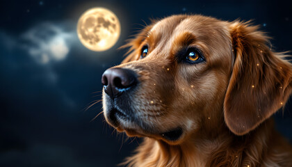 Obraz premium Golden Retriever Underneath the Moon