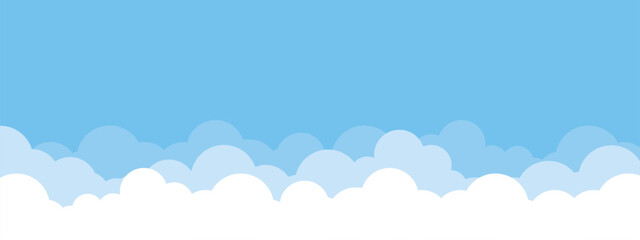 Cute white cloud on bright blue sky bottom border seamless pattern