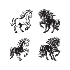 majestic black and white horse illustration, bold and elegant