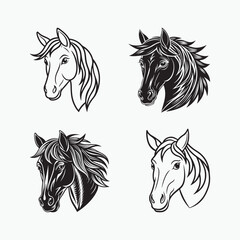 majestic black and white horse illustration, bold and elegant