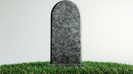 Tall grey headstone with a classic smooth design, set on a vibrant grass base, isolated on transparent background for serene graves and memorials.