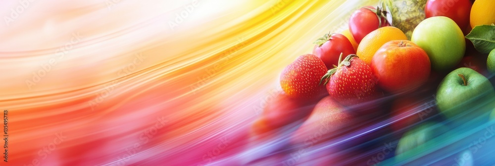 Aufkleber dynamic wave of fresh groceries in fluid motion with vibrant colors and smooth gradients showcasing 