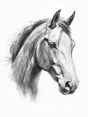 Obraz premium sketch side portrait of a horse profile on a white background