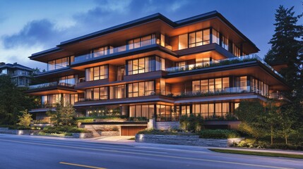 Modern contemporary multi story residence with illuminated interior windows