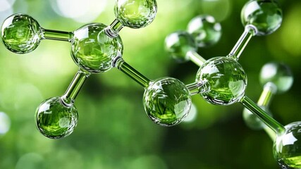 Molecular structure showcasing green molecules in a vibrant natural environment