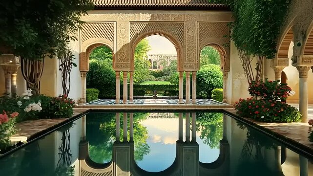 Serene Reflection: Alhambra Palace Courtyard