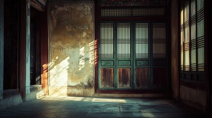 Sunlit Asian Courtyard Entrance