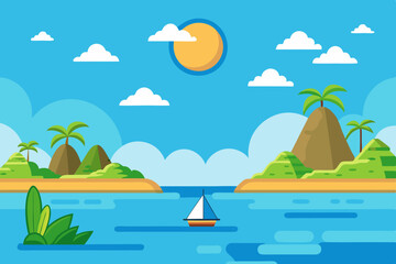 summer landscape with a boat and sea