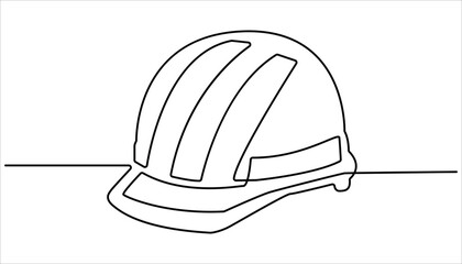 Safety helmet hardhat continuous one line drawing. Continuous one line drawing of labor minimalist concept for labor days. Vector illustration minimalist background.