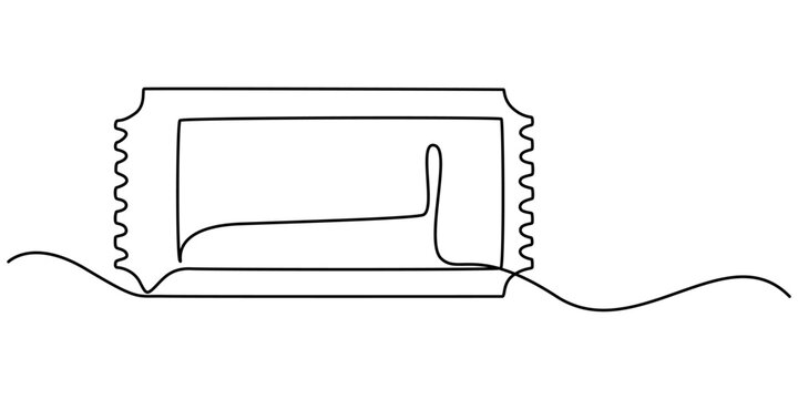 recommend clip art: Continuous one line drawing cinema ticket. Vintage cinema ticket isolated on a white background. Vector illustration, Ticket Single Line Icon, Cinema tickets seamless texture for your background pro.