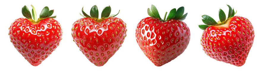 Fresh and Juicy Strawberries Isolated on White Background, PNG bundle collection, Isolated on Transparent Background