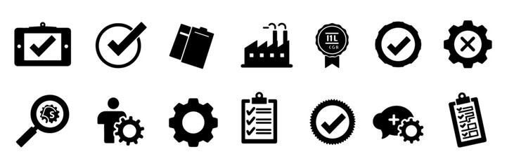 Silhouette Icon Set for Data Analysis, Web Development, Finance, Customer Satisfaction, Document and so on