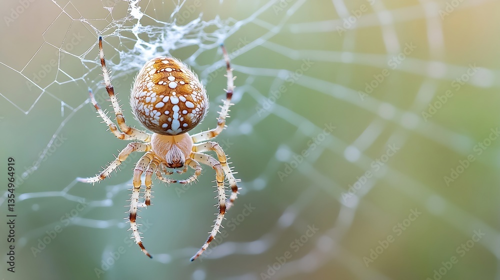 Aufkleber highly detailed closeup of a colorful spider spinning its intricate web in nature : generative ai