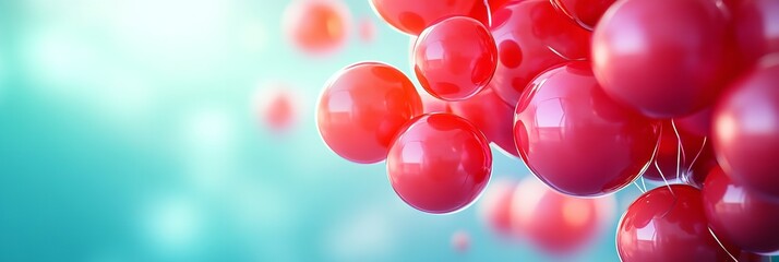 Fototapeta premium Bright balloons in a bunch with text spaced out on a colorful backdrop. Generative Ai