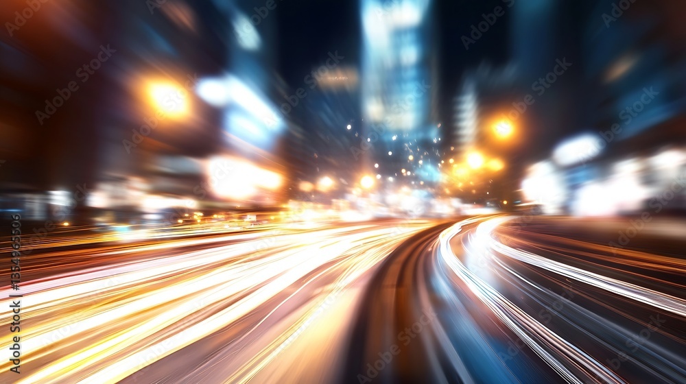 Poster dynamic motion light trails capturing vibrant energy of a cityscape at night : generative ai