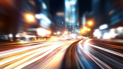 Fototapeta premium Dynamic motion light trails capturing vibrant energy of a cityscape at night : Generative AI