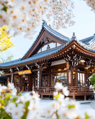 Fototapeta premium Japanese Temple Cherry Blossom