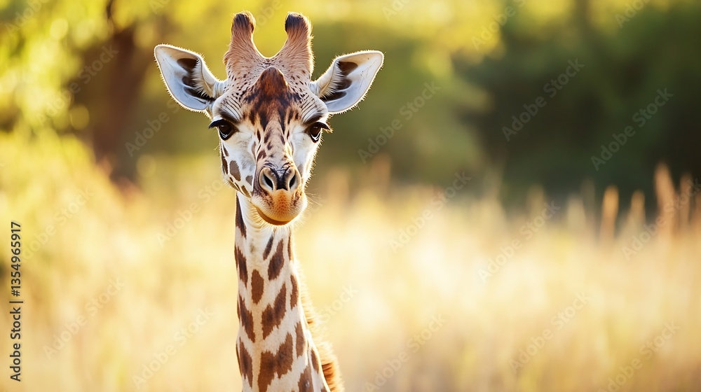 Poster charming portrait of a giraffe standing gracefully in a sunlit field during golden hour : generative