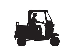  auto rickshaw, Indian vehicle silhouette black and white graphic design 