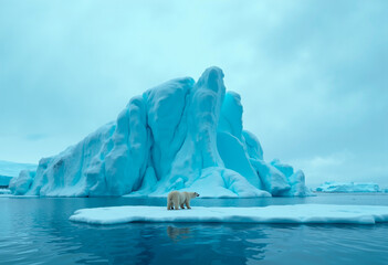 Fototapeta premium Polar bears on ice sheet with melting iceberg