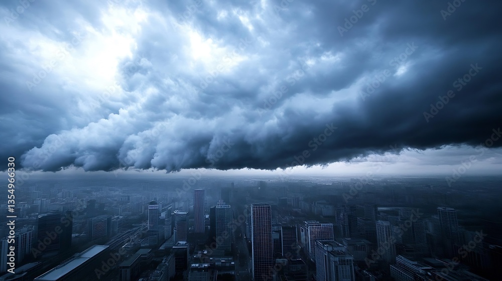 Poster dramatic view of stormy clouds gathering over a city skyline capturing the essence of a tempestuous 
