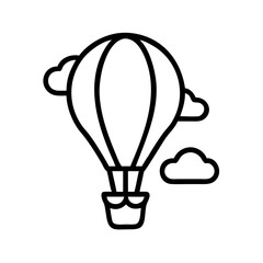 Obraz premium Hot air balloon icon in outline style with clouds background 