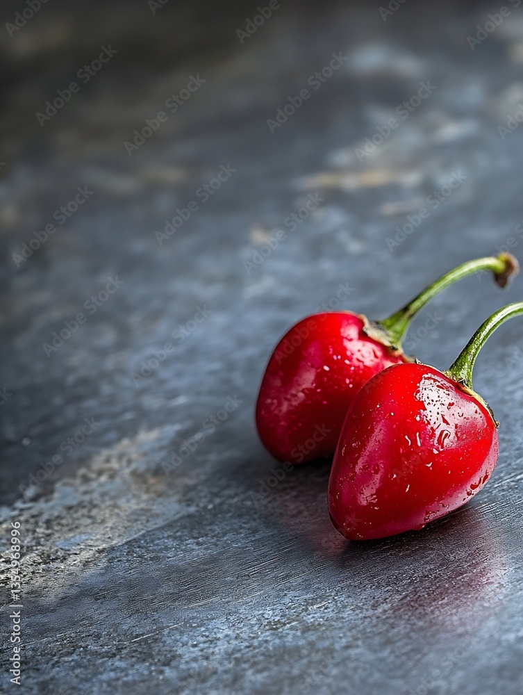 Poster vibrant red chili peppers on a rustic surface showcasing freshness and texture : generative ai
