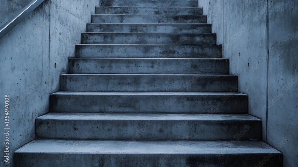 Poster concrete staircase interior with a modern minimalist design and evening shadows emphasizing the step