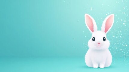 Obraz premium Bunny's Peaceful Aura: An adorable white bunny sits in a soft blue background, radiating a sense of peace and gentle charm, creating a heartwarming and visually appealing image.