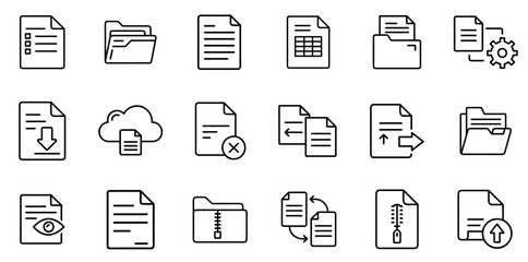 "Files Line Icon Representing Digital and Physical Files, Organization, and Data Management in a Clean and Structured Linear Design"