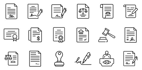 "Legal Document Icon Representing Official Papers, Contracts, and Legal Frameworks in a Clean and Professional Linear Design"