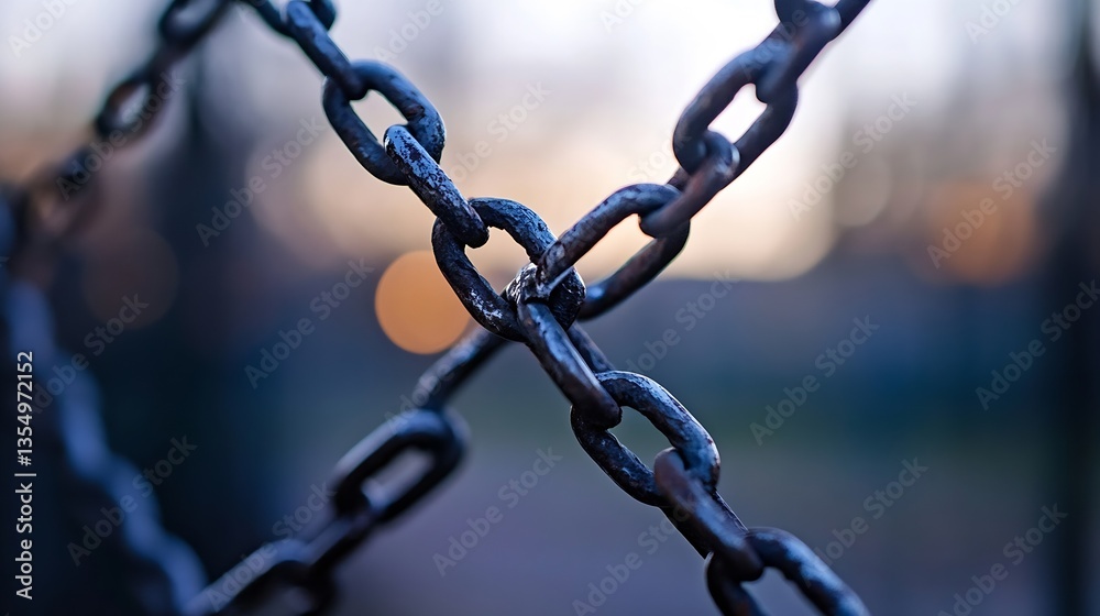 Leinwandbilder rusty metal chains interwoven on a fence creating a strong industrial look : generative ai