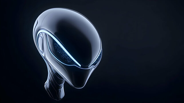 Sleek, futuristic alien head with glowing blue accents against a dark background