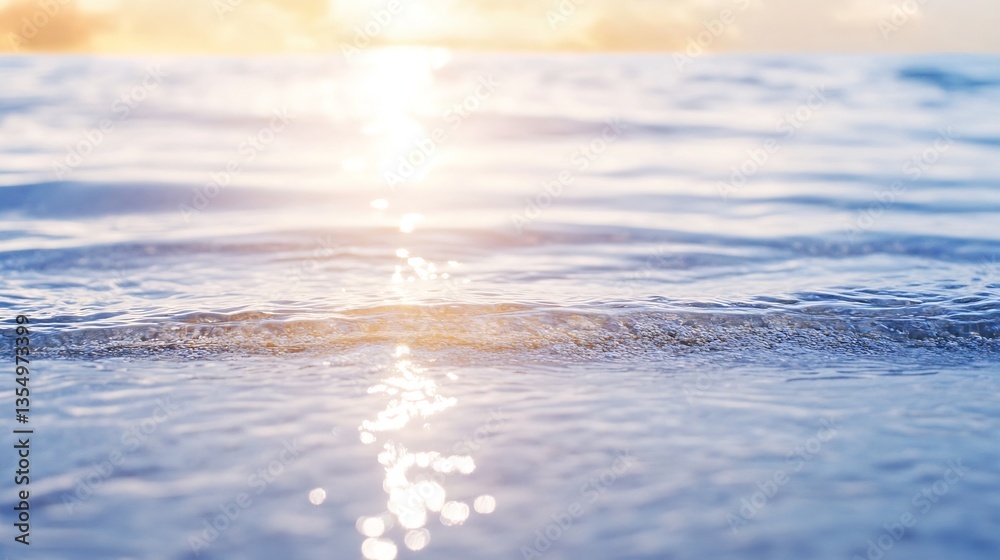Poster glistening ocean waves sparkling with sunlight and calm waters creating a tranquil beach scene : gen