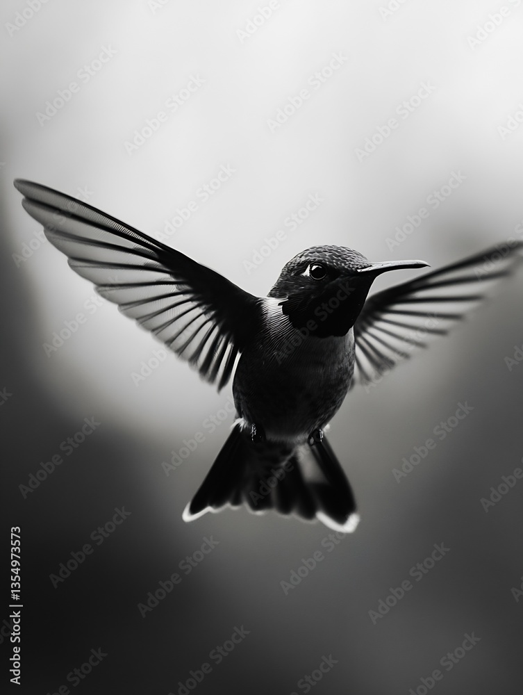 Aufkleber Beautiful Hummingbird in Flight Hovering with Wings Spread Against Soft Background : Generative AI