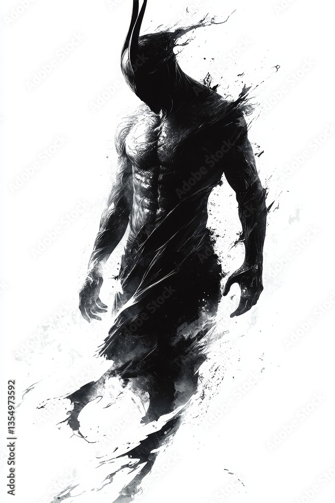 Canvas Prints a black and white drawing of a man with horns on his head