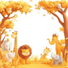 Yellow safari animals in a framed landscape