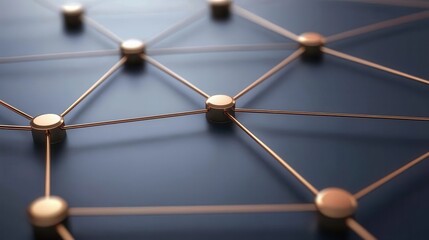 A close-up view of a network-like structure featuring interconnected nodes on a dark surface, highlighting technology and connectivity.