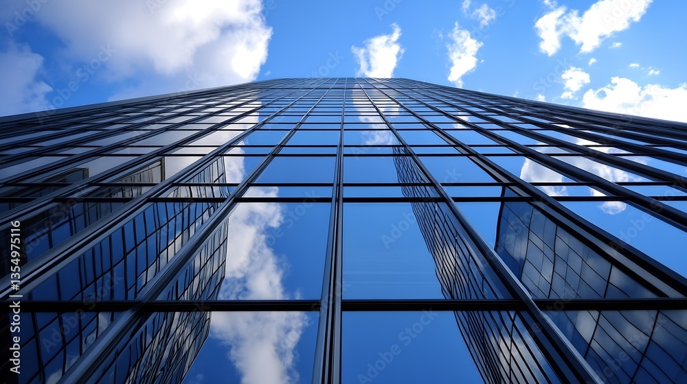 Leinwandbilder Skyward perspective capturing gleaming glass windows and clouds on modern highrise building : Generative AI