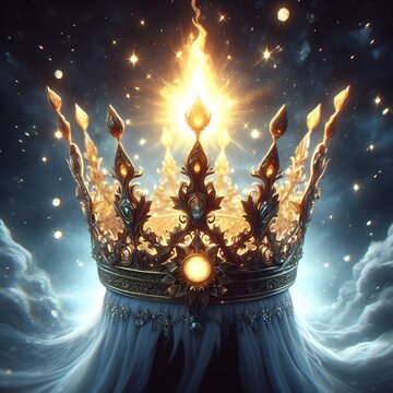 An enchanting depiction of a mystical crown that glows with radiant light when worn by a pure-hearted soul