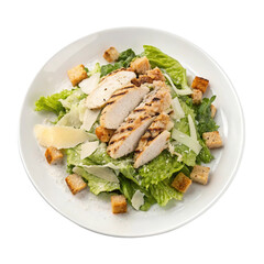 Fresh salad with chicken, tuna, vegetables, and cheese on a plate