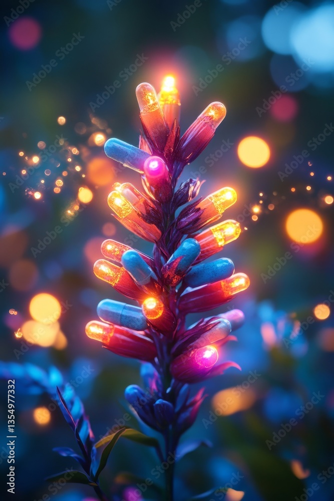 Wall mural a close up of a colorful flower with lights in the background