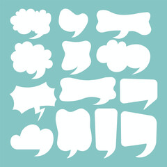 Cartoon speech bubble set with various shapes. Thinking sign, chatting box or message box. Vector cloud or empty dialog frame on coloured background.